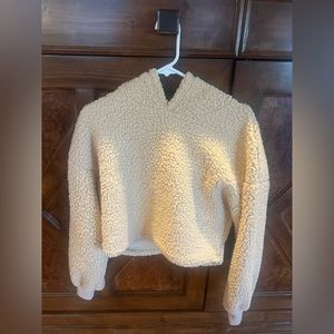 beige zaful fleece cropped hoodie - size L